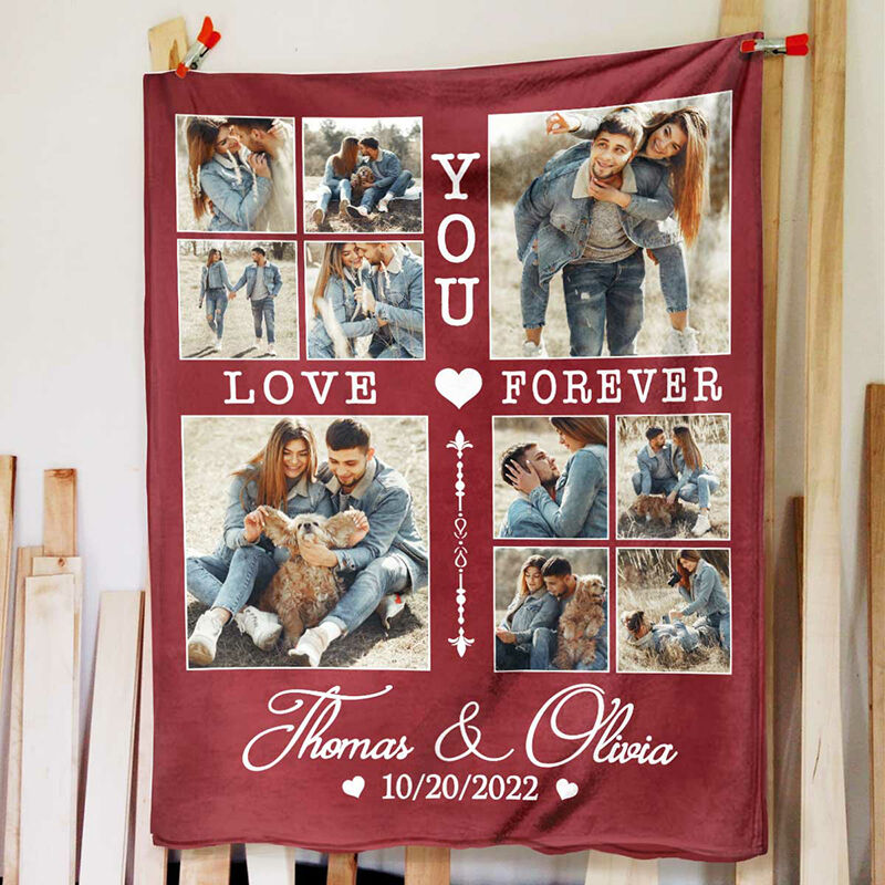 Personalized Picture Blanket with Heart Pattern Stylish Gift for Valentine's Day