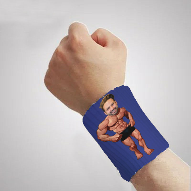 Personalized Sports Wristband Muscle Man Custom Photo Design Funny Gift for Him Sports Lover