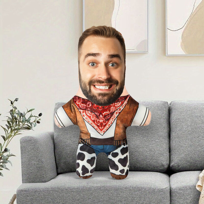 Oreiller visage personnalisé Idée Cowboy Coussin photo Cadeau pour lui