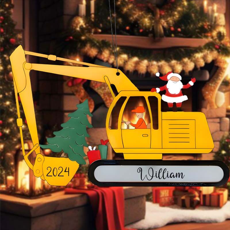 Personalized Christmas Decoration Custom Name with Excavator Pattern Creative Gift for Friend