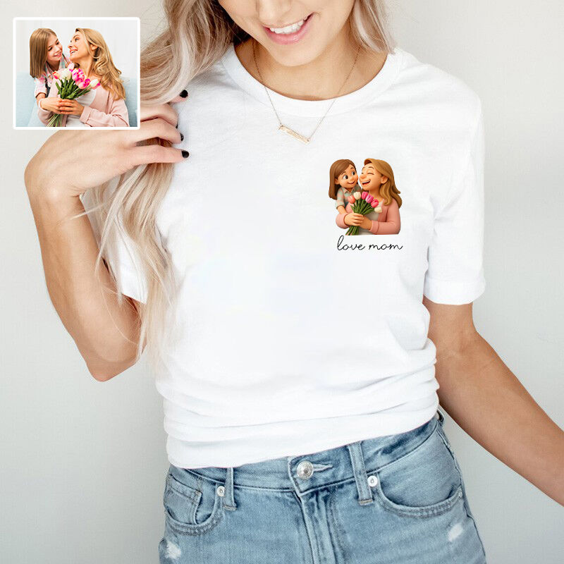Personalized T-shirt Custom Mom and Kids Photo 3D Cartoon Style Design Exquisite Gift for Dear Mama