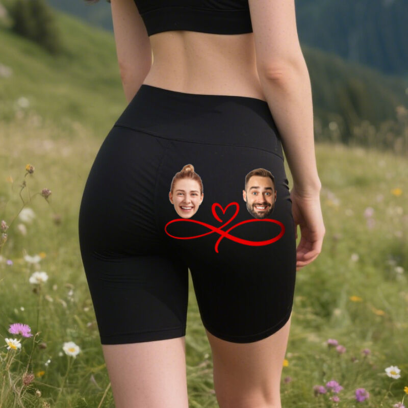 Personalized Biker Leggings Custom Couple Head Photo Infinite Love Design Perfect Gift for Her Lovers