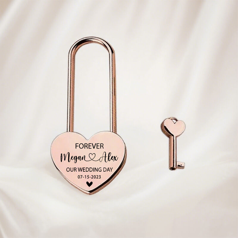 Personalized Heart Lock Love Padlock Custom Names Romantic Engagement Wedding Gift for Couples