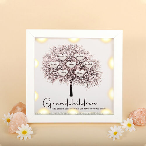 Marco luminoso personalizado del árbol de familia "grandchildren fill a place in your heart"