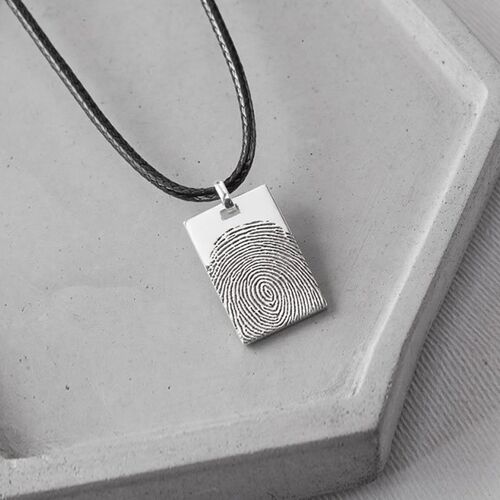 Personalisierte Fingerabdruck-Schmuck Halskette graviert Ihren eigenen Text von Leder Cord für Männer
