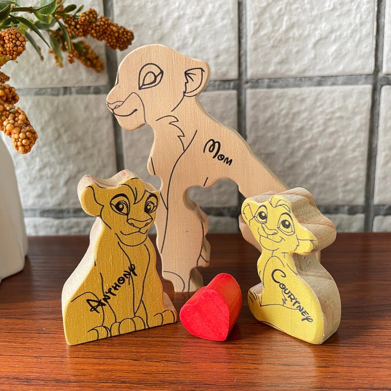 Puzzle en bois personnalisé de la famille Lion, cadeau chaleureux pour les mères célibataires