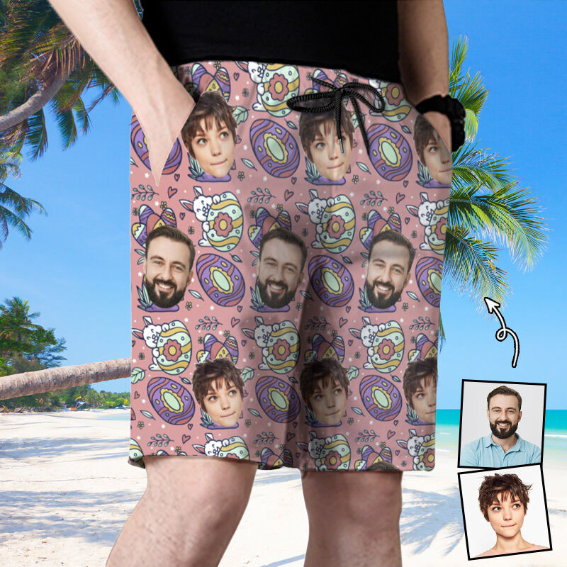 Personalized Picture Men's Beach Shorts with Avocado Pattern Creative Gift for Family