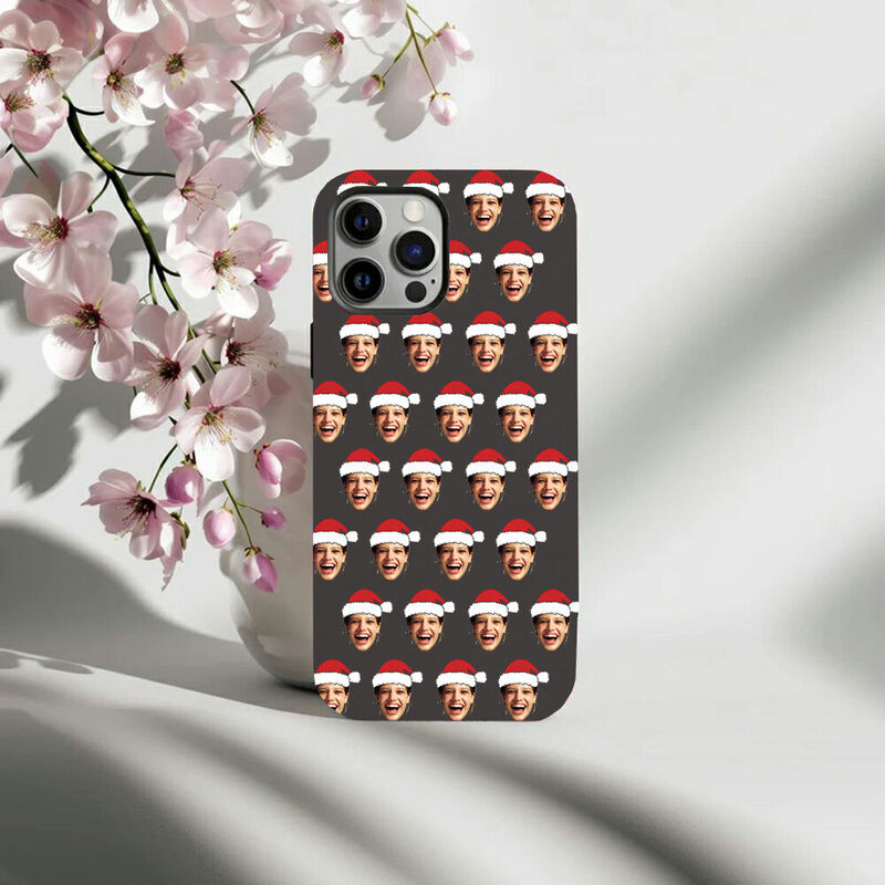 Funda de teléfono móvil personalizada con cara personalizada y gorro de Papá Noel, regalo divertido para amigos