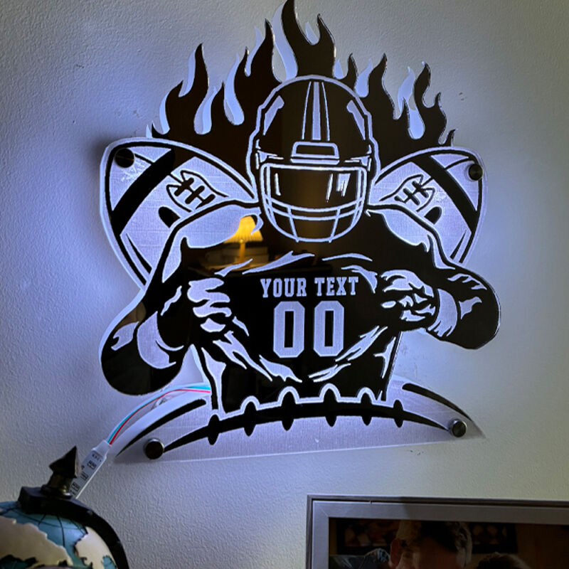 Personalized Rugby Player Mirror Lamp With Customized Numbers And Names For Rugby Lovers