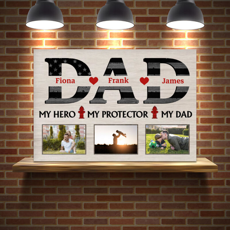 Personalized Picture Canvas Wall Art with Fire Hydrant Pattern Creative Gift for Dad