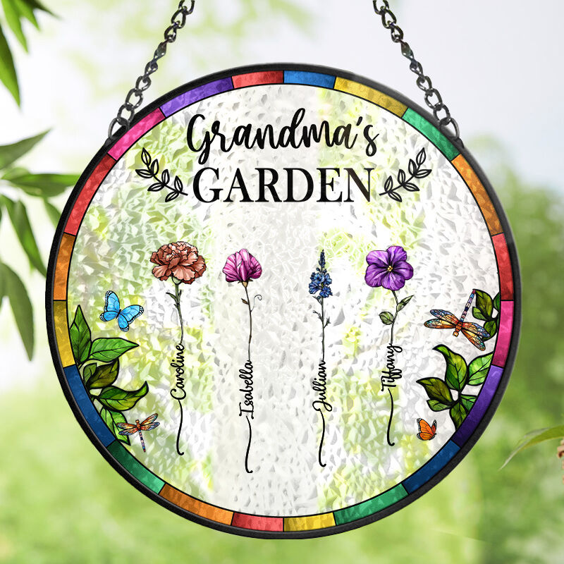 Personlig farget glassvindu hengende solfanger tilpasset bursdagsblomst til bestemor