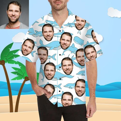 Individuelles Gesicht niedliche Wale Herren Bedrucken Hawaii Hemd/Shirt