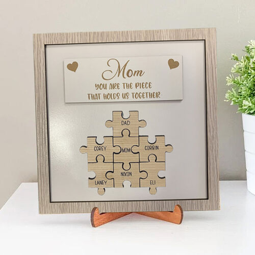 Personalisierte Holz Name Puzzle-Rahmen "Du bist das Stück, das uns zusammenhält" Geschenk zum Muttertag