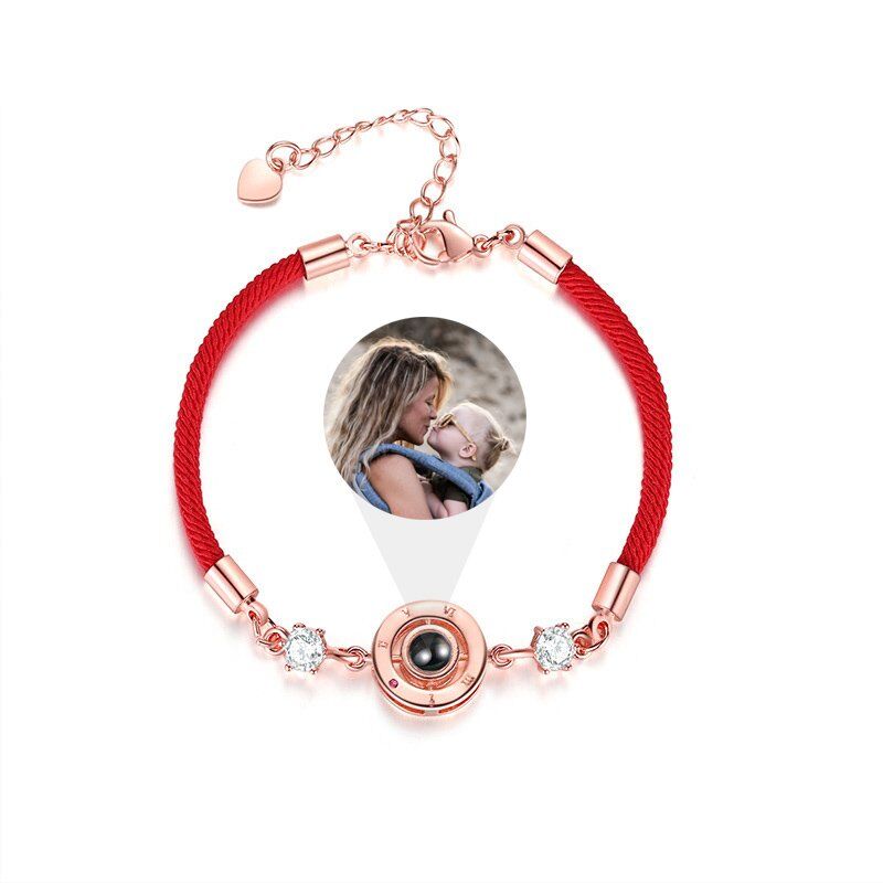 Personalized Photo Projection Bracelet Disc with Black Cord-For Wife