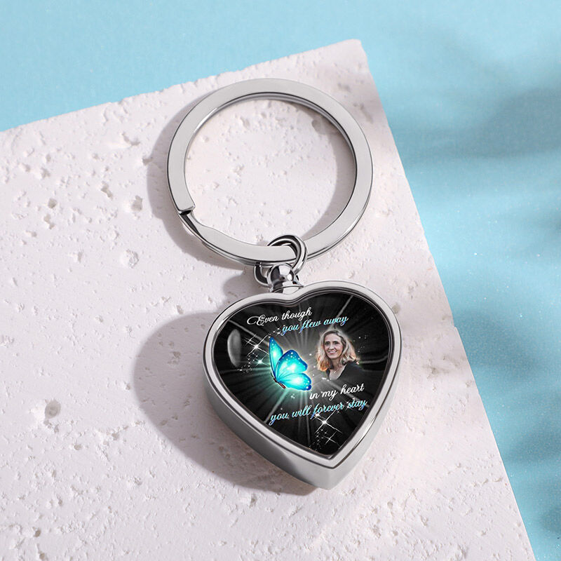 Porte-clés urne "Dans mon cœur, tu resteras à jamais" commémorative avec photo personnalisée