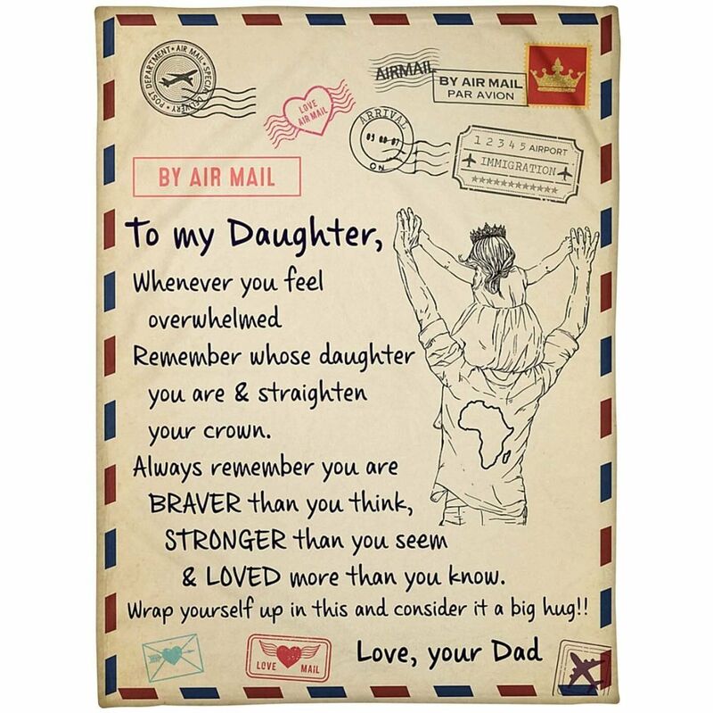 Personalized Air Mail Love Letter Throw  Blanket to Daughter Big Hug from Dad