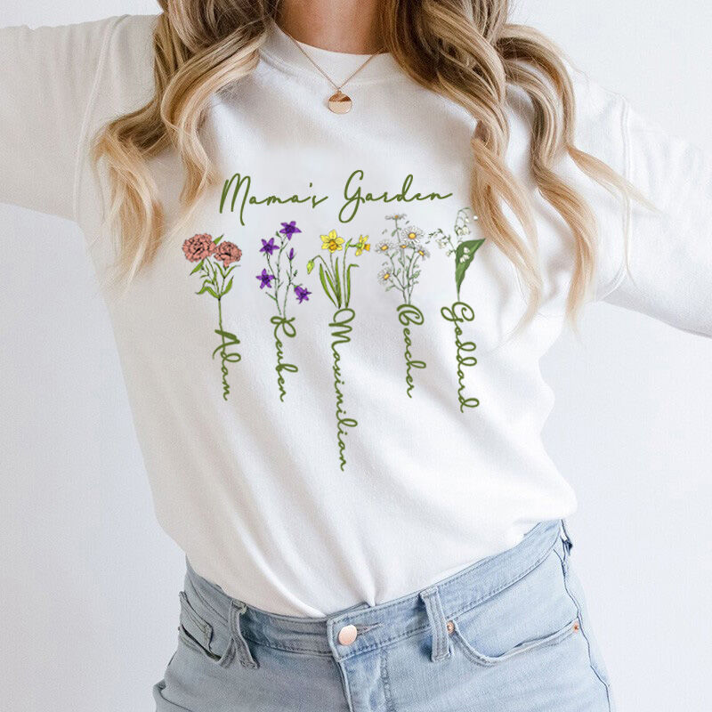 Sweatshirt personnalisé Jardin de Maman avec Nom et Fleur pour Meilleure Maman