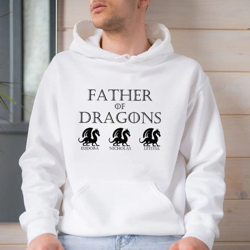 Sudadera con capucha personalizada con el nombre dibujo del dragón para el día del padre
