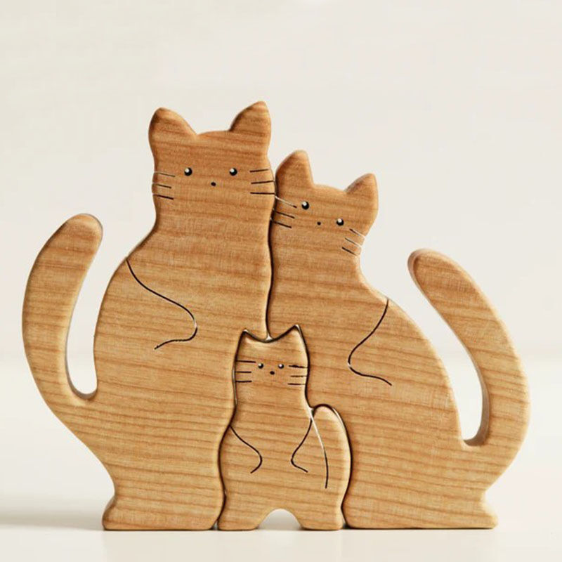Custom Names Cat Family Wooden Puzzle Heartwarming Thanksgiving Gift