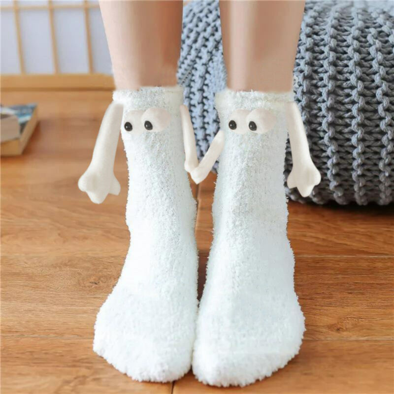 Simple Holding Hands Magnetic Socks with Big Eyes Pattern Funny Gift for Couples
