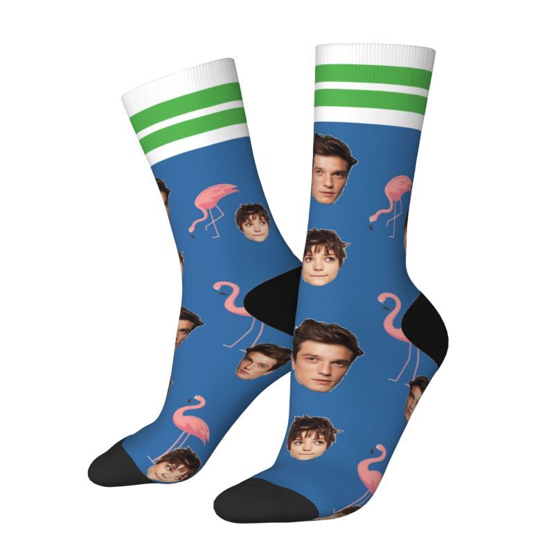 Customized Face Socks with Flamingo Print Couple Photos