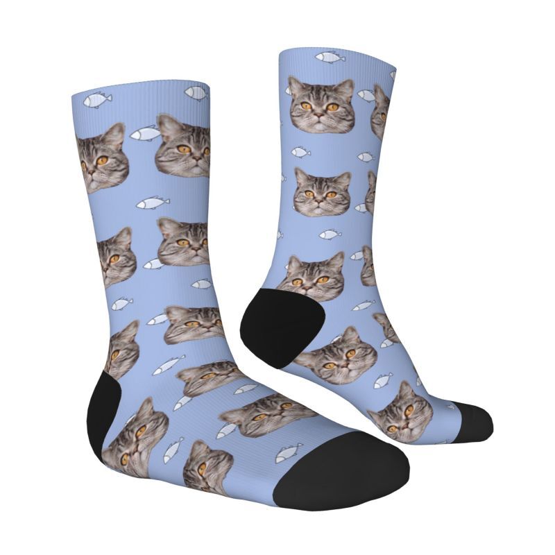 "Cat Eats Little Fish" Customized Face Socks Can Add Photos