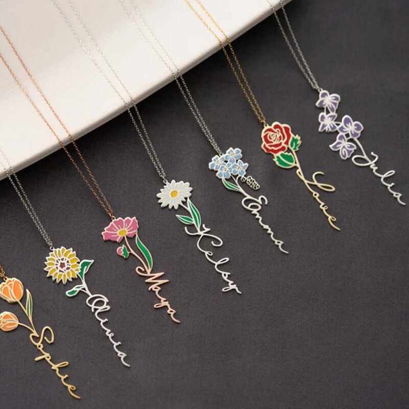 Personalized Name Necklace With Colorful Birthday Flowers Beautiful Gift For Friends