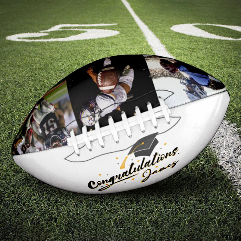 Customizable Football with Photos and Names Added as a Gift to Graduates