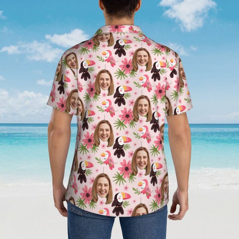 Camicia personalizzata con stampa rosa in stile hawaiano perfetta per vacanze