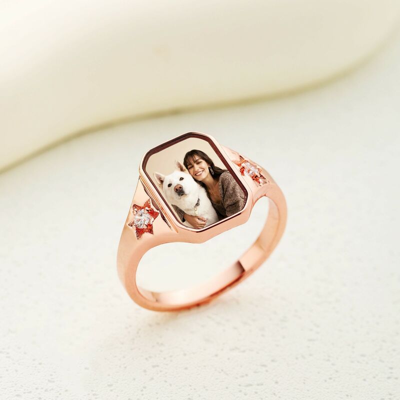 Bague photo personnalisée Cadeau commémoratif pour les êtres chers