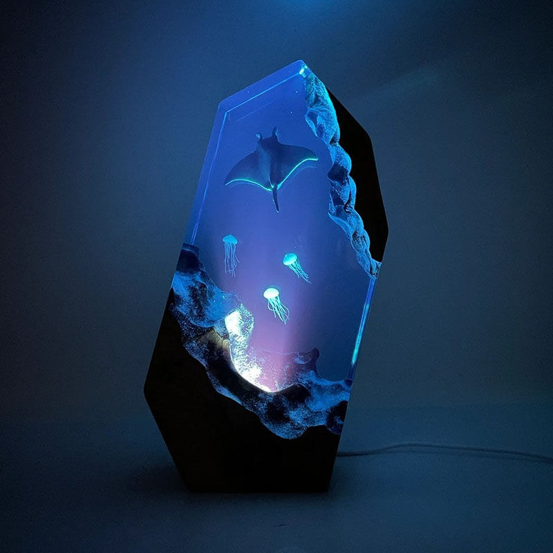 Manta Rays And Jellyfish Resin Night Light Wonderful Gift for Sister