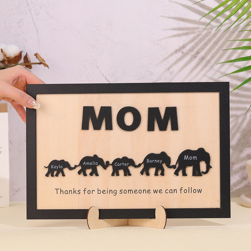 Personalized Photo Frame with Baby Elephant Name Set Cute Mother's Day Gift