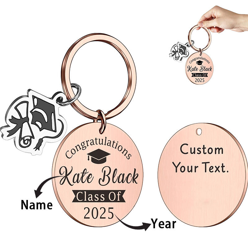 Personalized Metal Keychain Customized Name and Year Graduation Gift for Friends