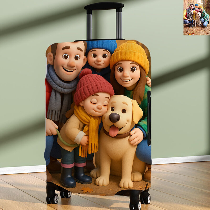 Personalized Luggage Cover with Customized Cartoon Photo, Fun Gift for Loved Ones