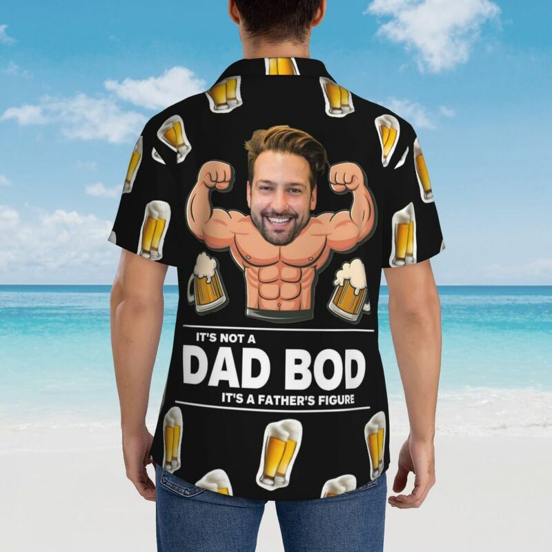 Personalized Hawaiian Shirt Funny Muscular Dad Beer Print Casual Short Sleeve Shirt for Father's Day