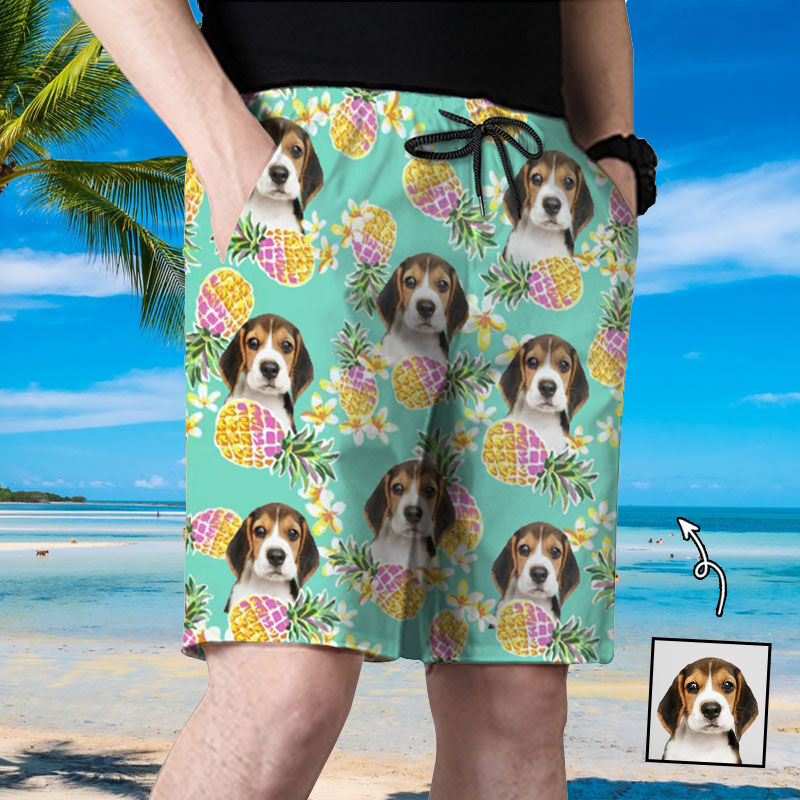 Personalized Picture Men's Beach Shorts with Pineapple Pattern Nice Gift for Family