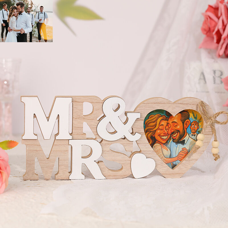 Personalisiertes Fotorahmen-Hochzeitsgeschenk im Cartoon-Stil