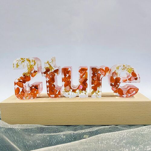 Personalisierte Rote Steine Harz Name Initial Lampe