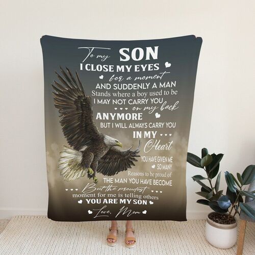 Personalized Love Letter Blanket to Son from Mom with Eagle Pattern