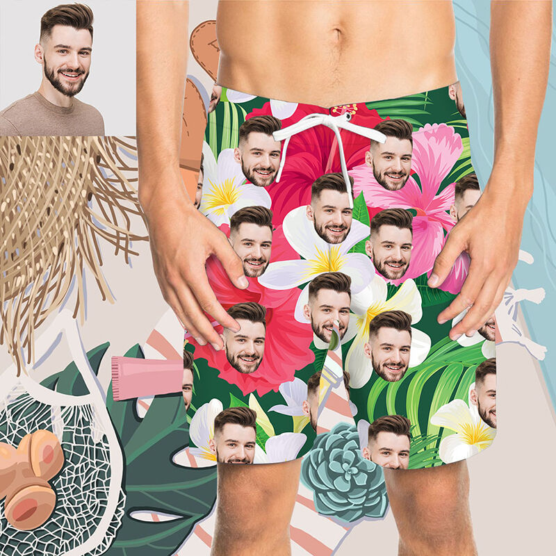 Custom Face Wonderful Flowers Men's Beach Shorts
