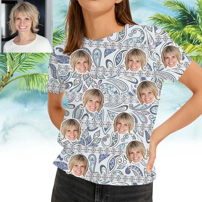 Personalized Face Hawaiian T-Shirt With Paper Cut Flowers