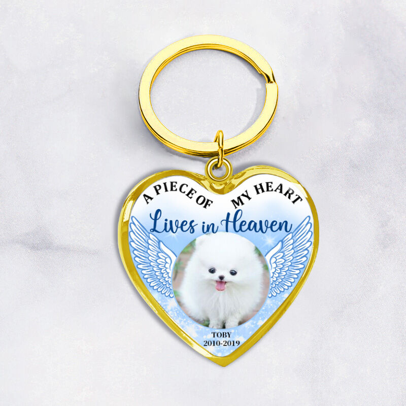 "A Piece of My Heart Lives In Heaven" Unique Pet Memorial Custom Keychain