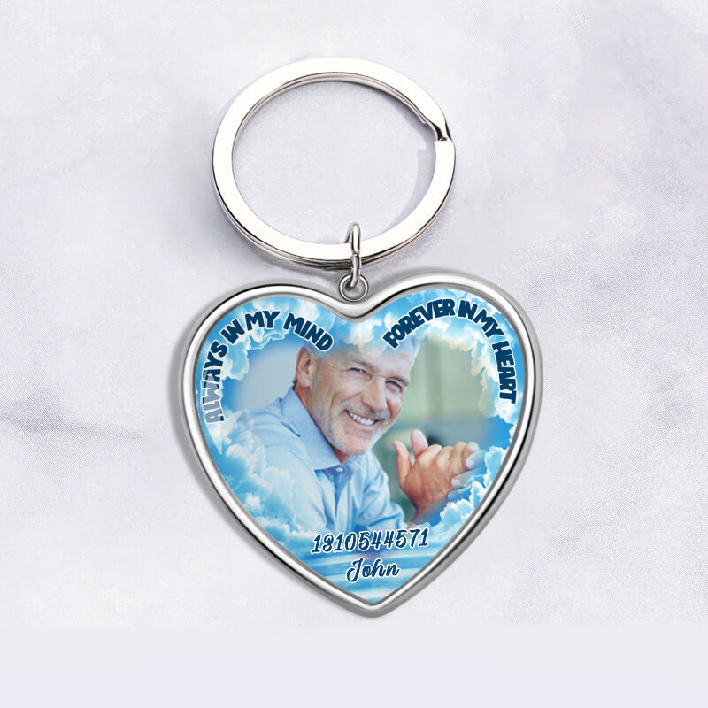 Llavero conmemorativo de corazón personalizado con foto de color azul