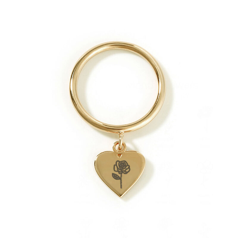 Personalised Heart Ring With Birth Flower