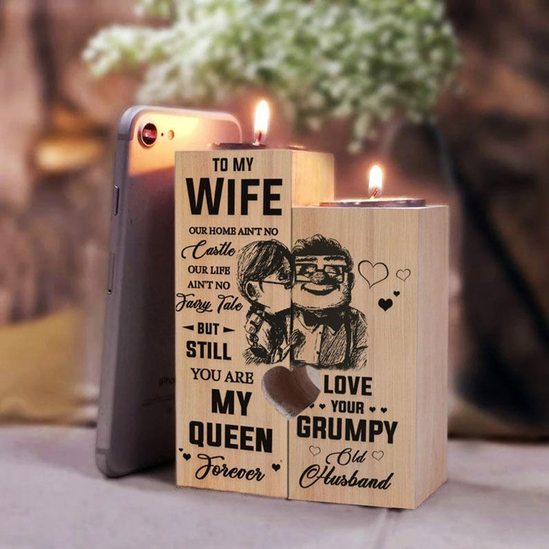 Candelero personalizado de madera hecho a mano para esposa regalo para pareja