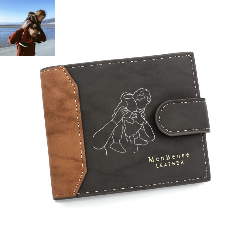Personalized Leather Men's Wallet Sketch Photo For Dad