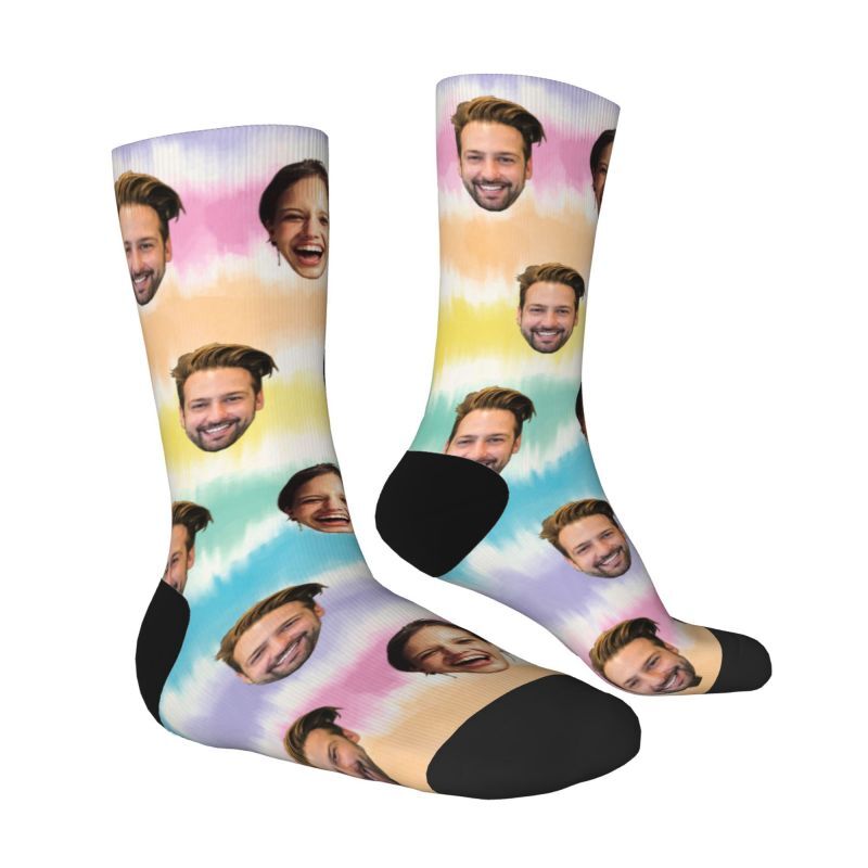Custom foto sokken met levendige kleuren tie-dye voor koppels