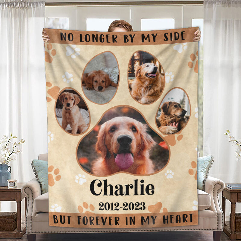 Personalized Picture Blanket with Footprint Pattern Best Gift for Pet Lover "No Longer By My Side"