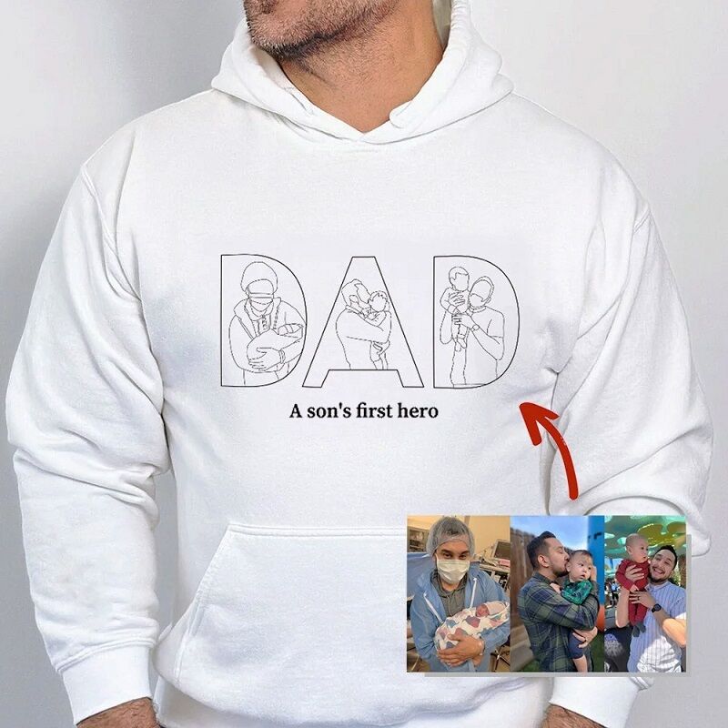 Personalized Hoodie Embroidered Custom Photos with Dad Pattern Design Perfect Gift for Father's Day