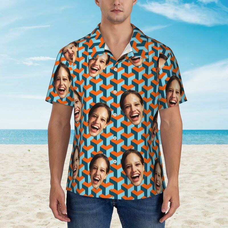 Personalizada Camisa Hawaiana Geométrica 3D Cubo Patrón Retro Diseño Regalos